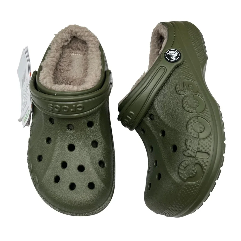 Crocs Little Boys Lined Slip-on Clogs Size 12 Army Green Cozy Warm Shoes
